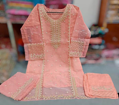 Embroidered Organza Suit Set for Women - 3 PCs